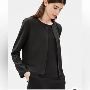 Eileen fisher Sandwashed Tencel Round Neck Jacket silk black NWT size small